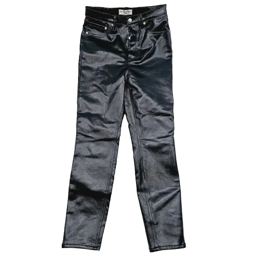 We The Free People Phoenix Coated Skinny Jeans Black 30 Button Fly Faux Leather